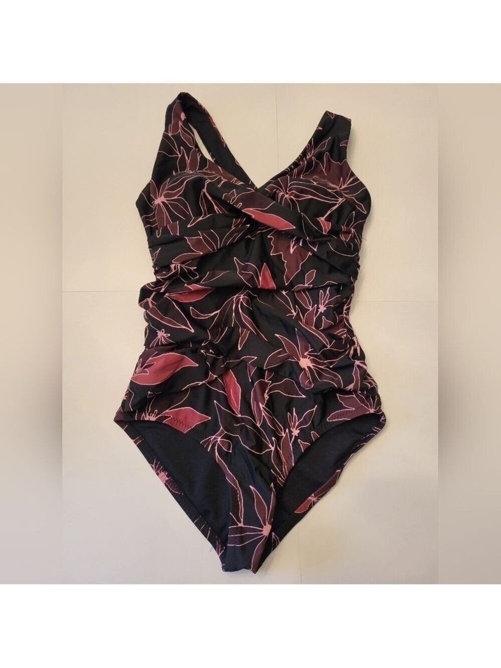 Eddie Bauer Floral Black and Pink Women's Swimsuit One Piece Swimwear